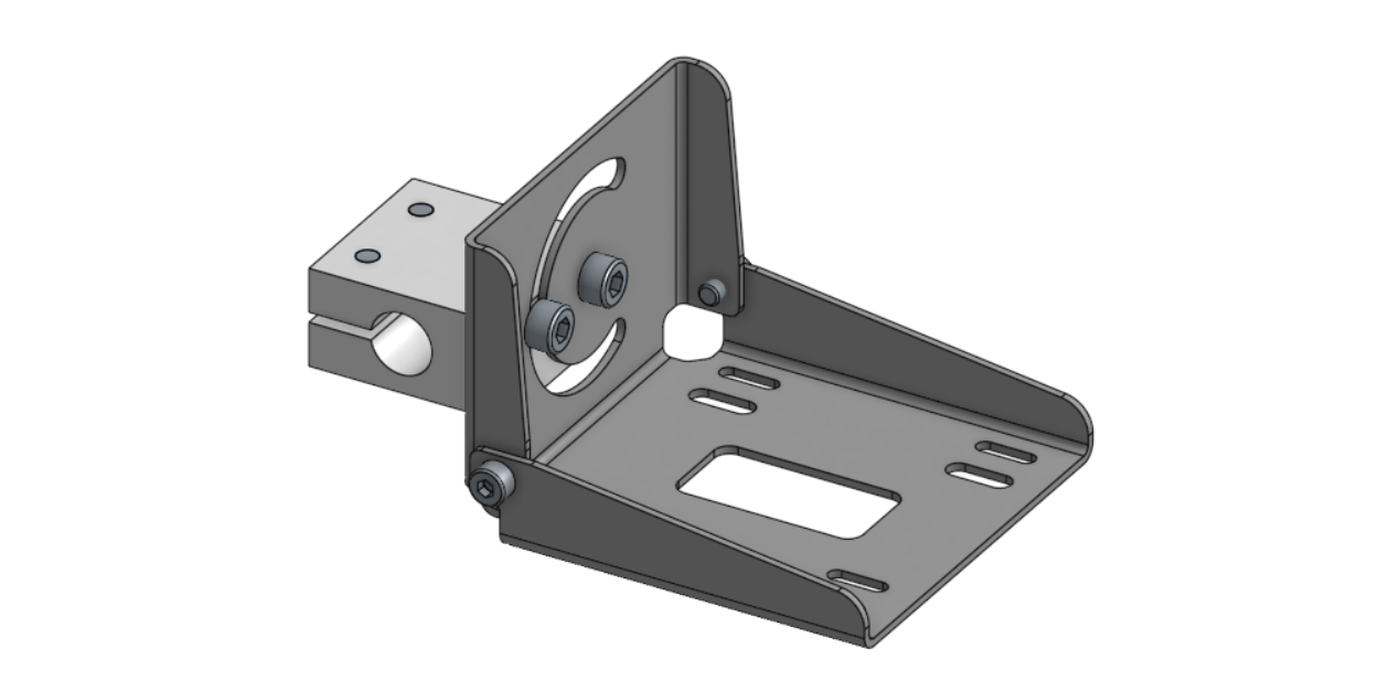 Bracket 3, an L-shaped camera plate mounted on a split clamp block with a 12 mm bore