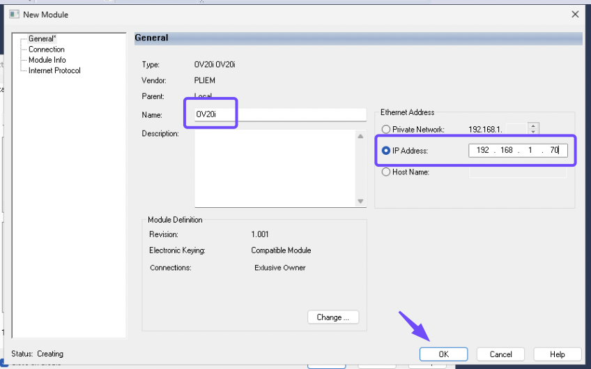 Studio 5000 New Module Properties