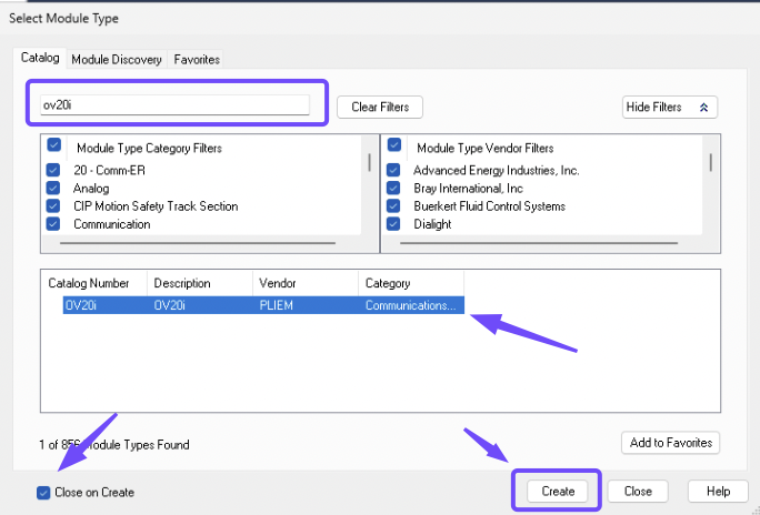 Studio 5000 Select Module Type Window