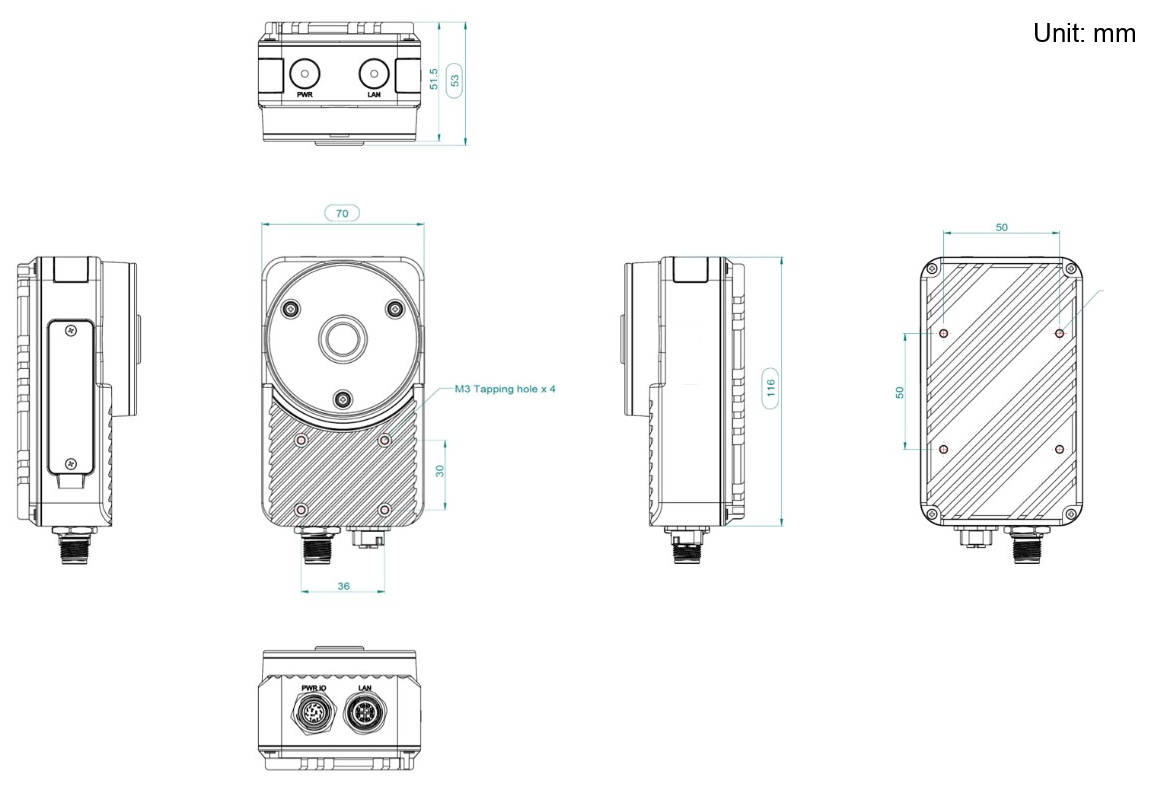 OV Spark dimensioned drawing, six views, in millimetres