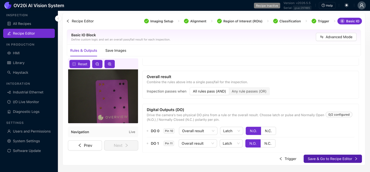 Digital Outputs section in the Basic IO block