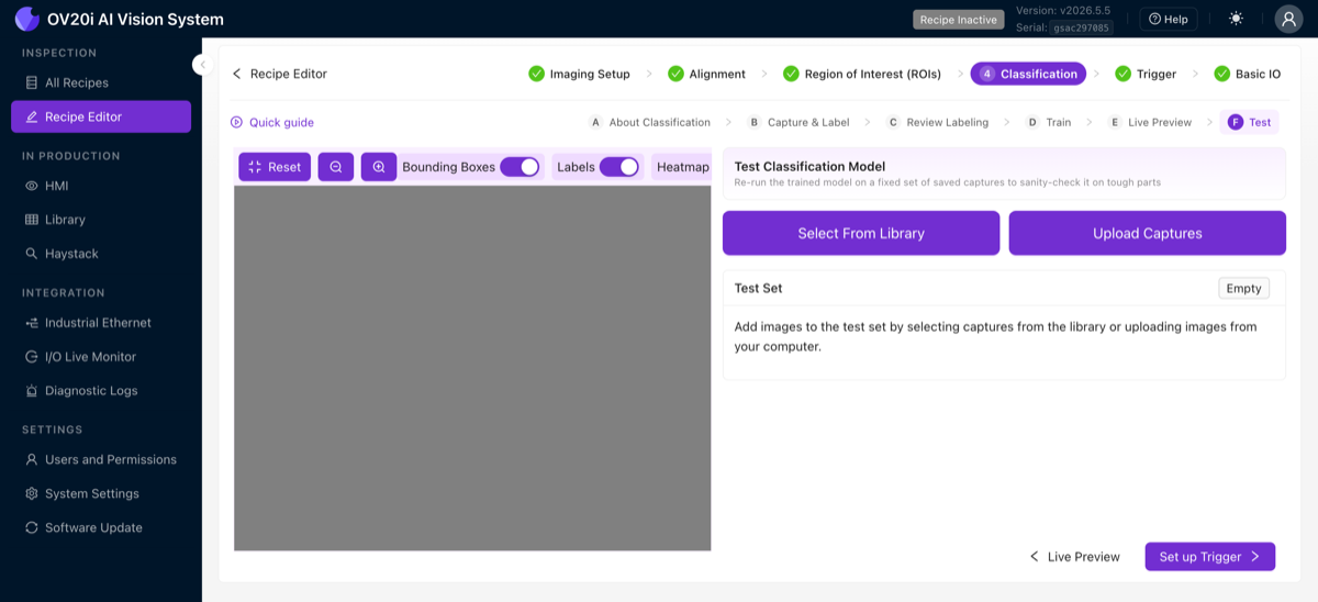 Test Classification Model tab