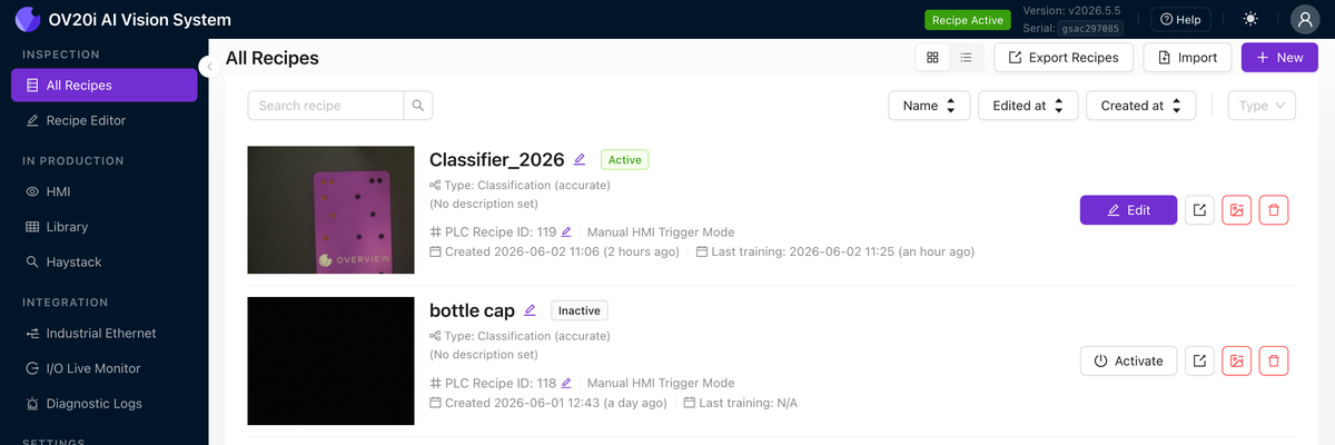 All Recipes page in the v2026.5 interface