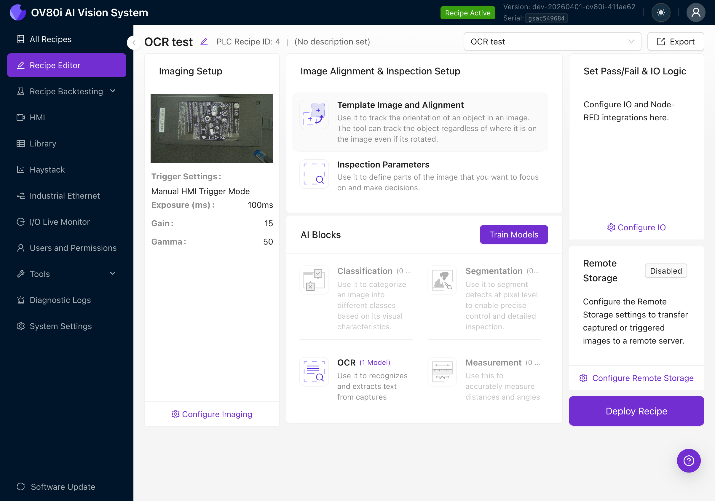Recipe Editor overview showing all blocks