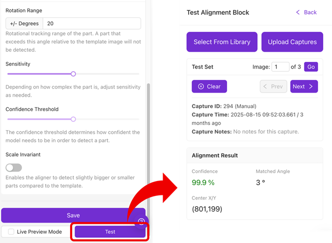 Testing the Template Image and Alignment Block