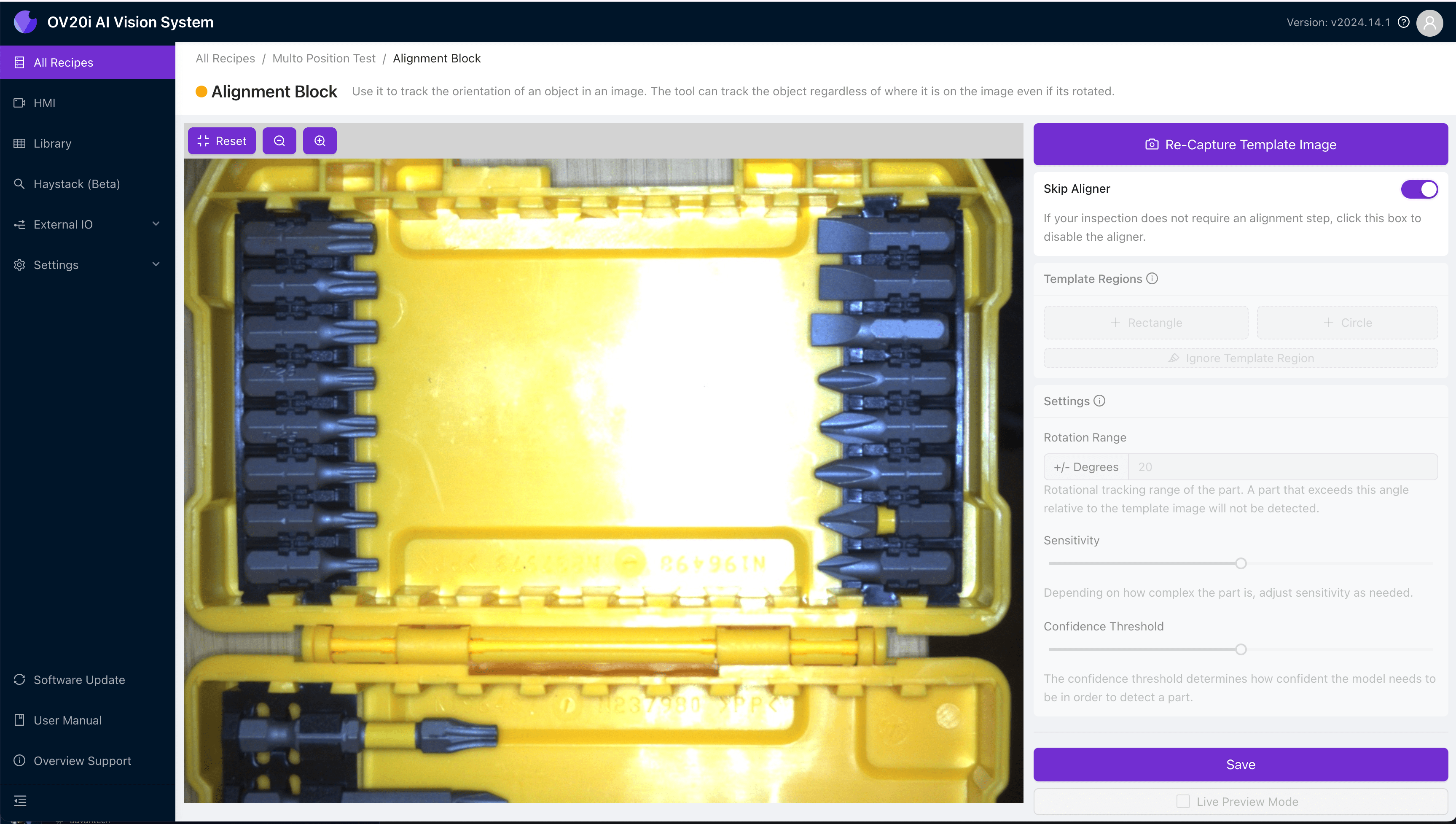 Template Image und Alignment – Seite A
