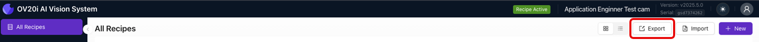 Export multiple Recipes button