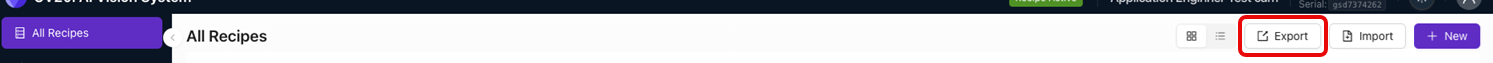 Export multiple Recipes button