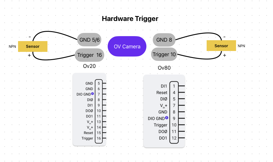 Hardware-Trigger-Verdrahtungsdiagramm für OV20- und OV80-Kameras
