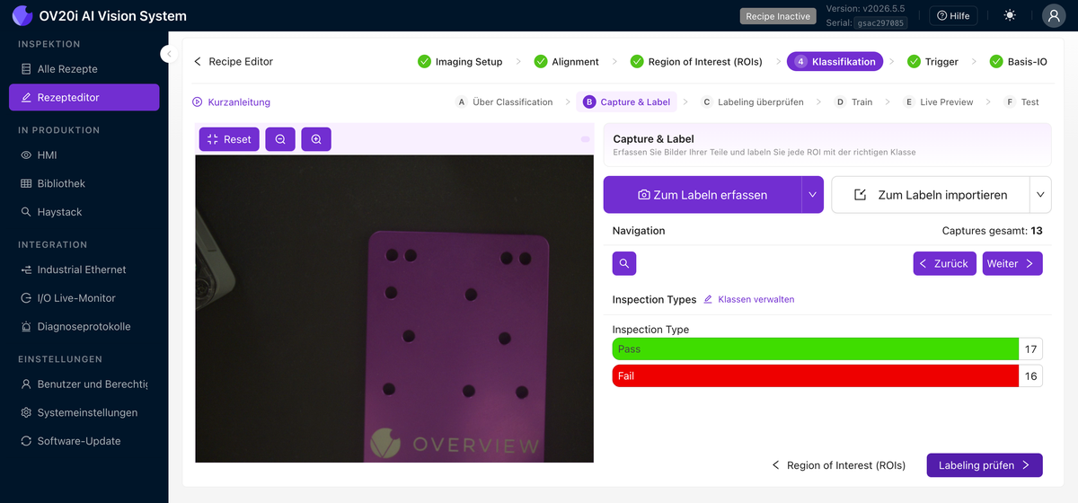 Capture &amp; Label-Tab mit Zählungen pro Klasse