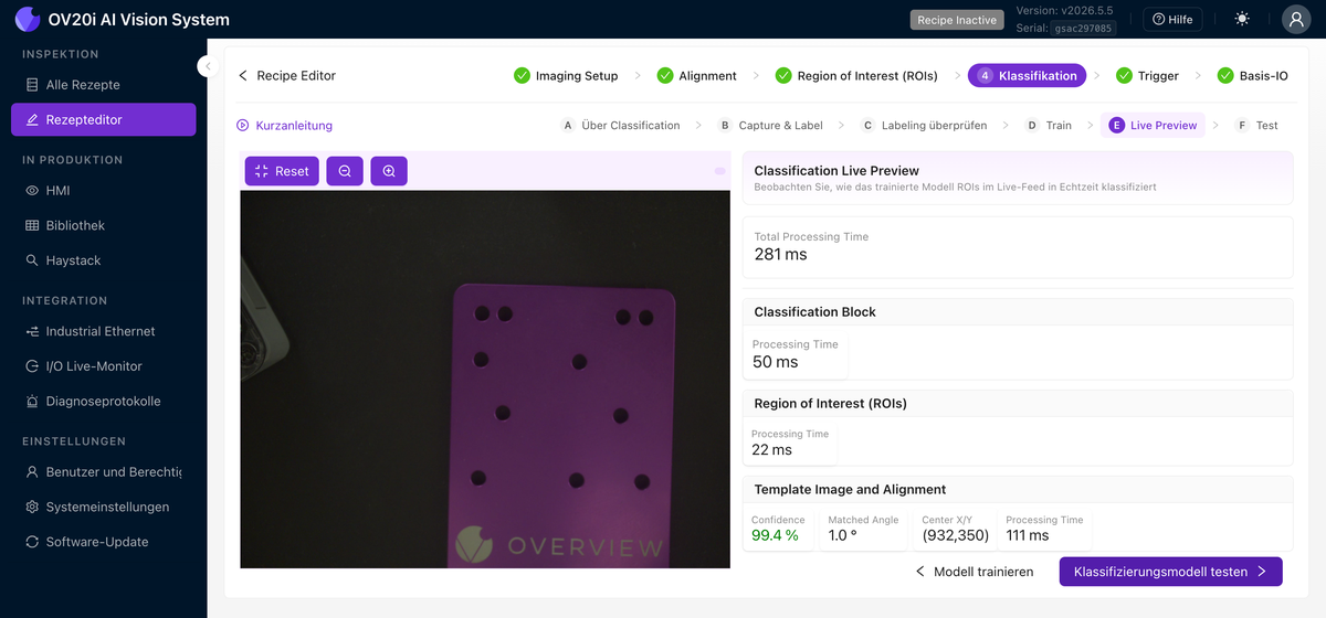 Classification Live Preview mit Block-spezifischem Timing