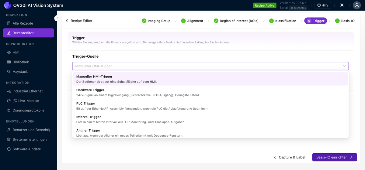 Trigger-Source-Dropdown mit allen Modi