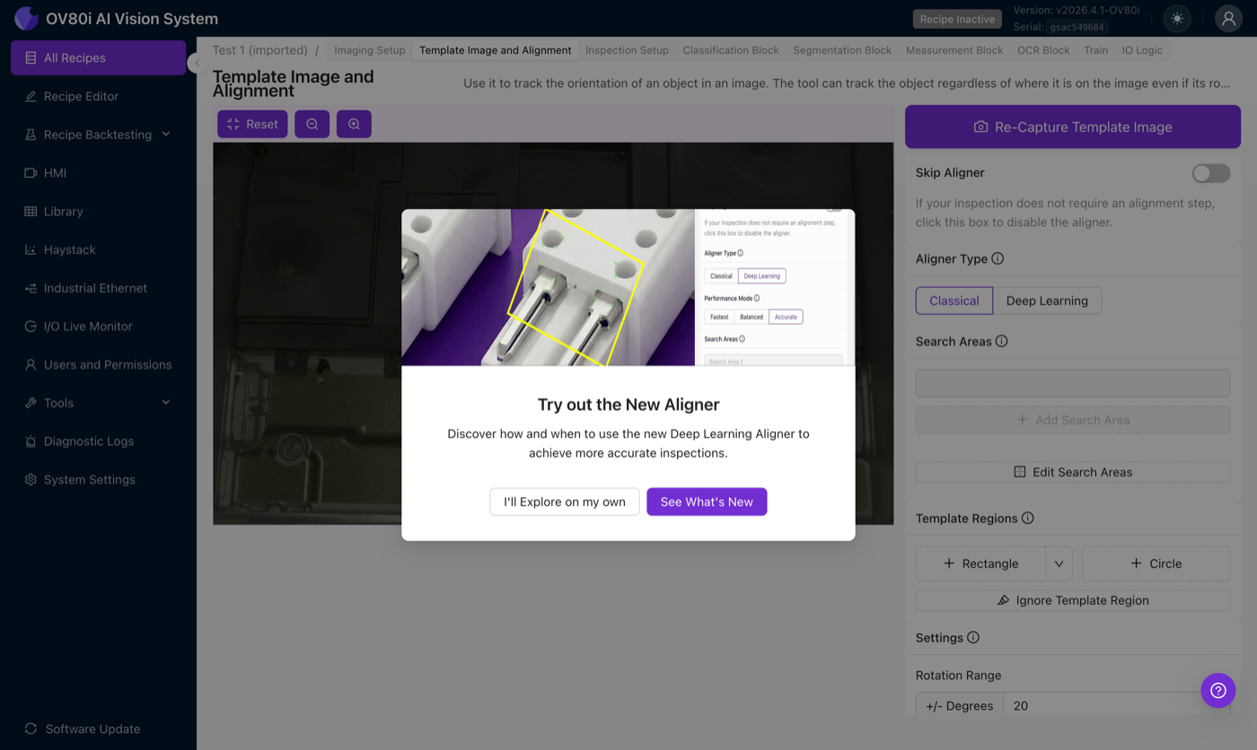 Modal de incorporación del Alineador AI