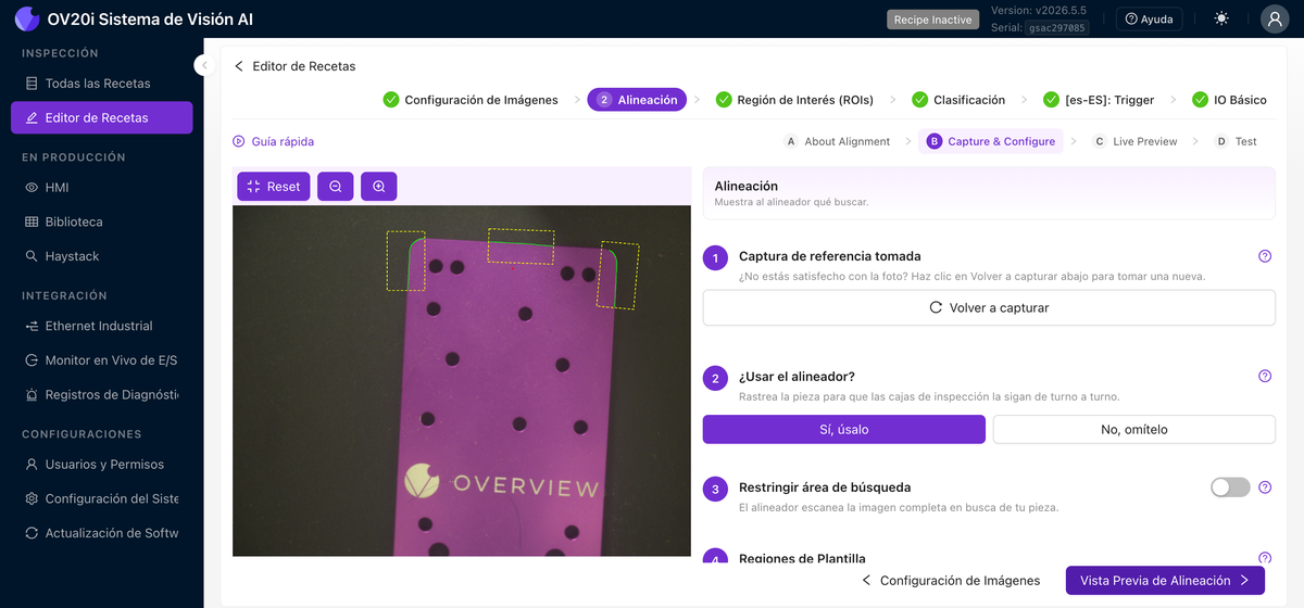 Lista de verificación de Captura y Configuración de alineación