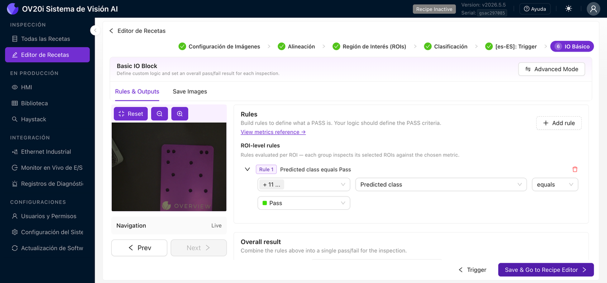 Constructor de reglas del Bloque IO básico para un clasificador