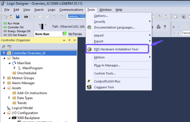 EDS Hardware Installation Tool in the Studio 5000 Tools Menu