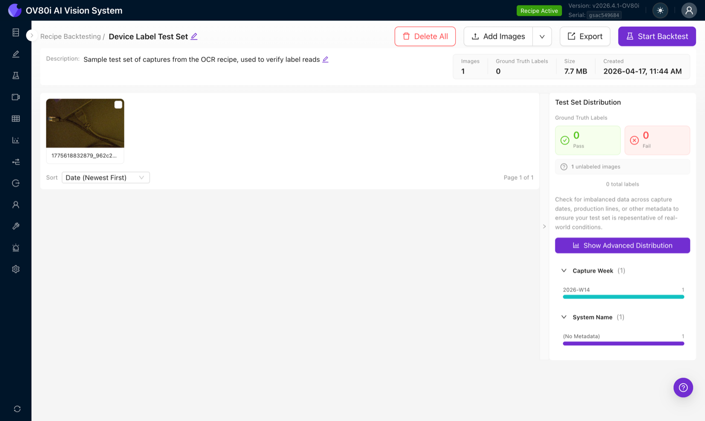 Test set editor with images imported