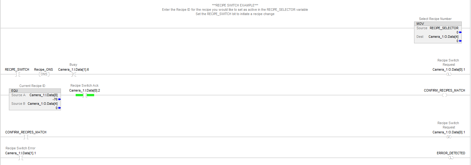 Ví dụ logic cho chuyển đổi recipe sử dụng PLC
