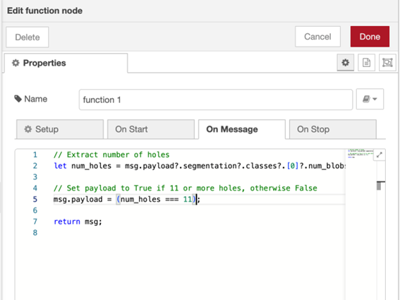 Example Edit function node window