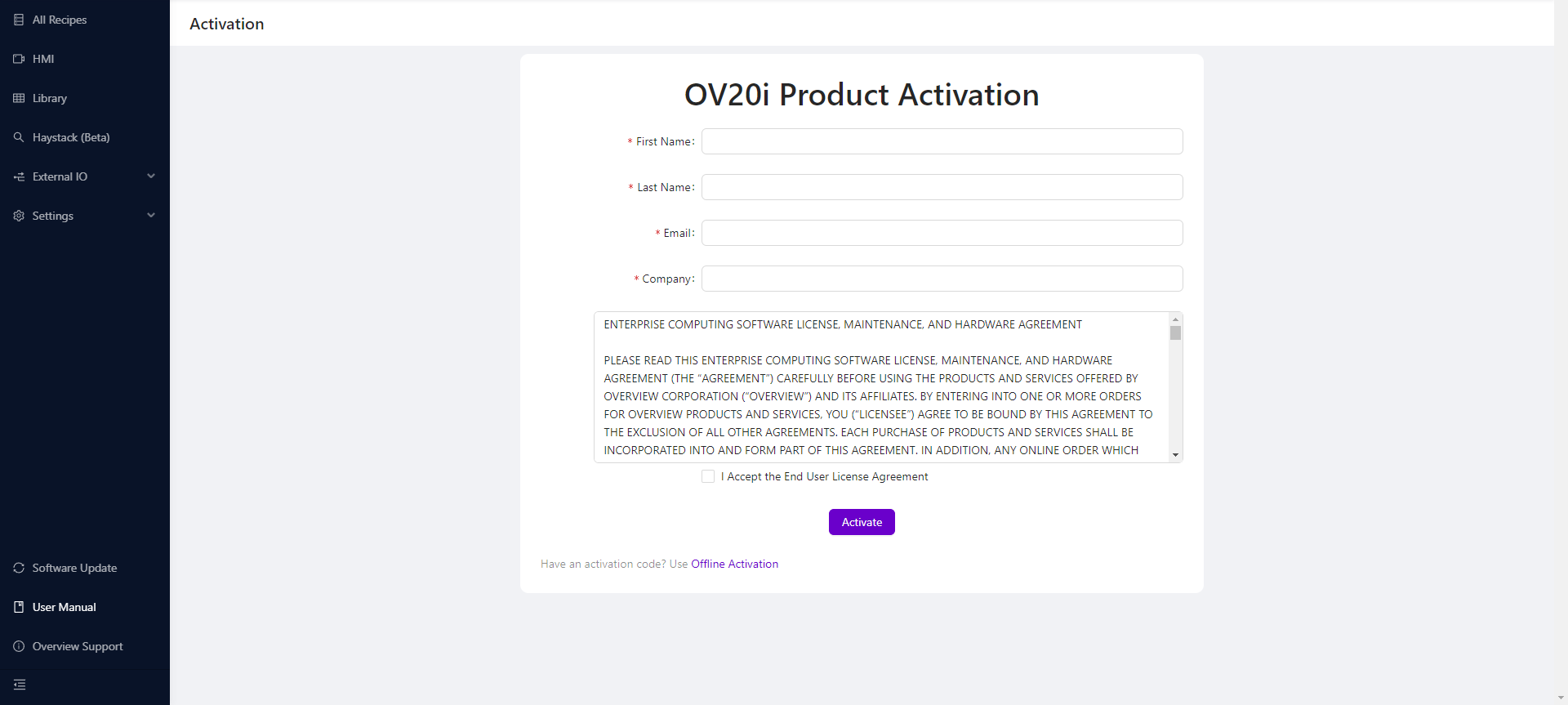 Product Activation Page