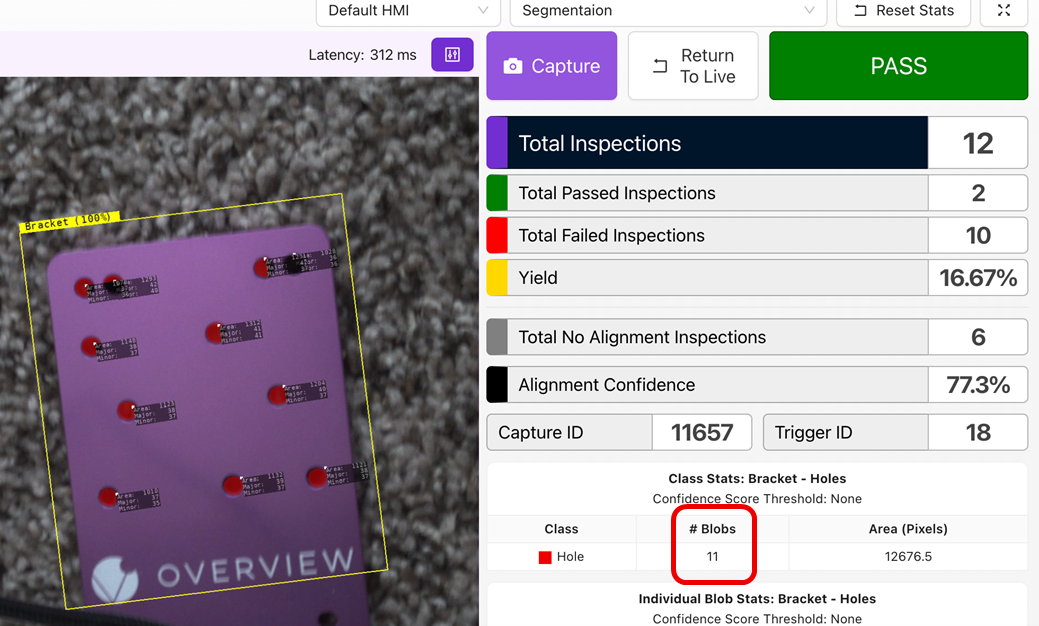 Example screenshot showing number of blobs