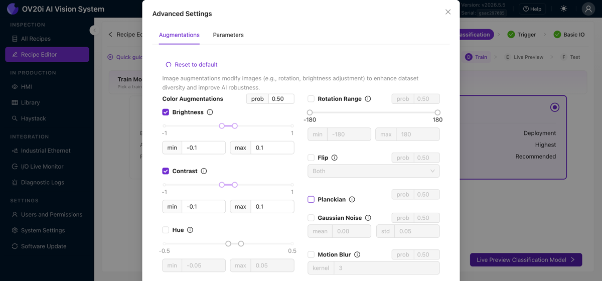 Advanced Settings：資料增強和訓練引數